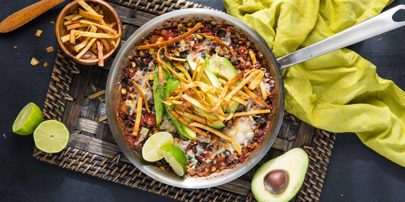 Fiesta Enchilada Skillet with Mole Black Beans & Avocado