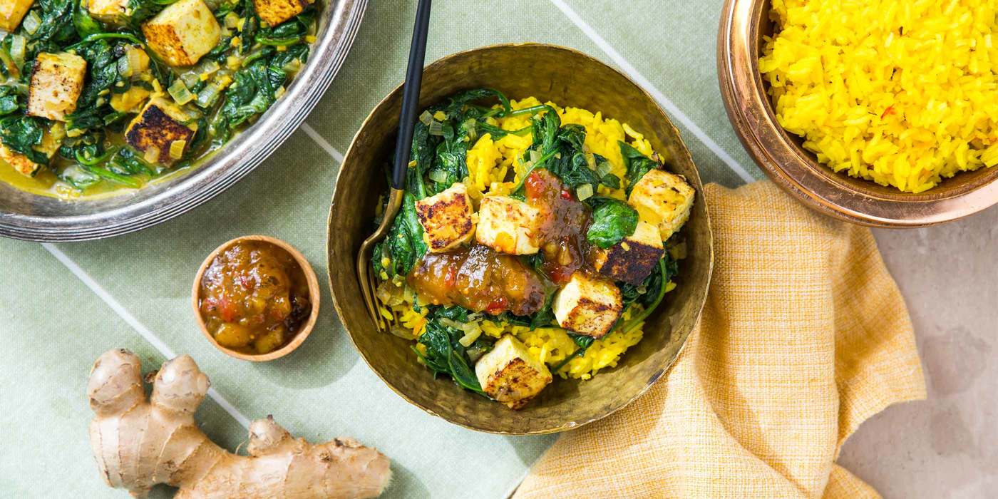 Saag Paneer with Saffron Rice & Mango Chutney