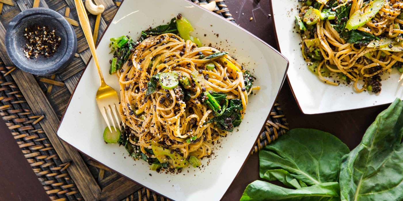 Sesame Cashew Noodles with Gai Lan & Nori Spice