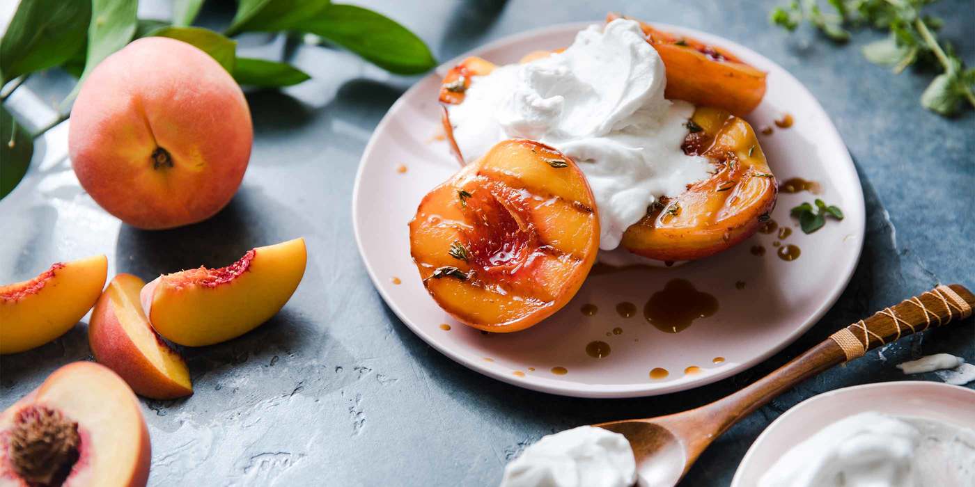 Grilled Peaches with Thyme and Whipped Coconut Cream