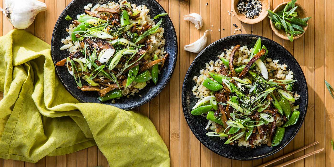 Take-out Style Seitan with Cauliflower Rice & Bok Choy