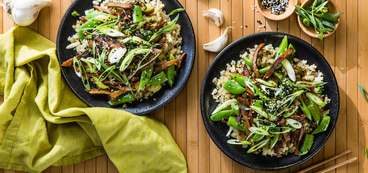 Take-out Style Seitan with Cauliflower Rice & Bok Choy