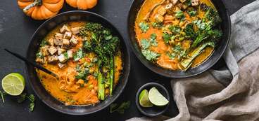 Yellow Curry Carrot Noodles with Black Garlic Tofu & Edamame