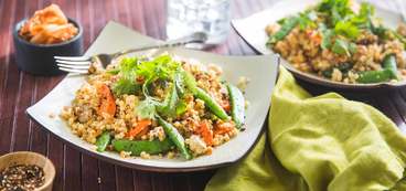 Kimchi Fried Pearls with Sugar Snap Peas & Nori Spice
