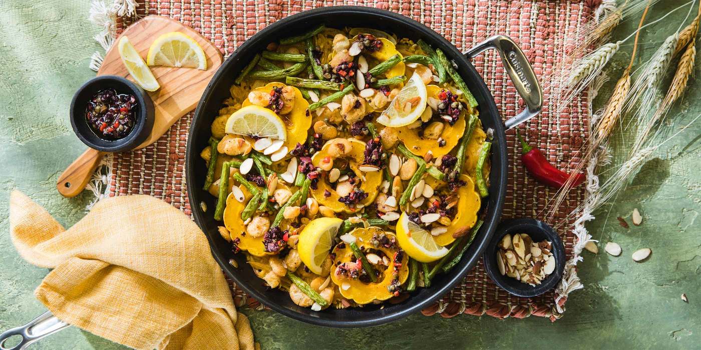 Delicata Squash Paella with Saffron & Olives