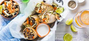 Black Bean Burritos with Quick Cabbage Slaw & Lime Crema