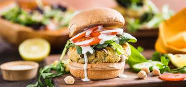 Tabbouleh Burger with Tahini-Yogurt & Chickpea Salad