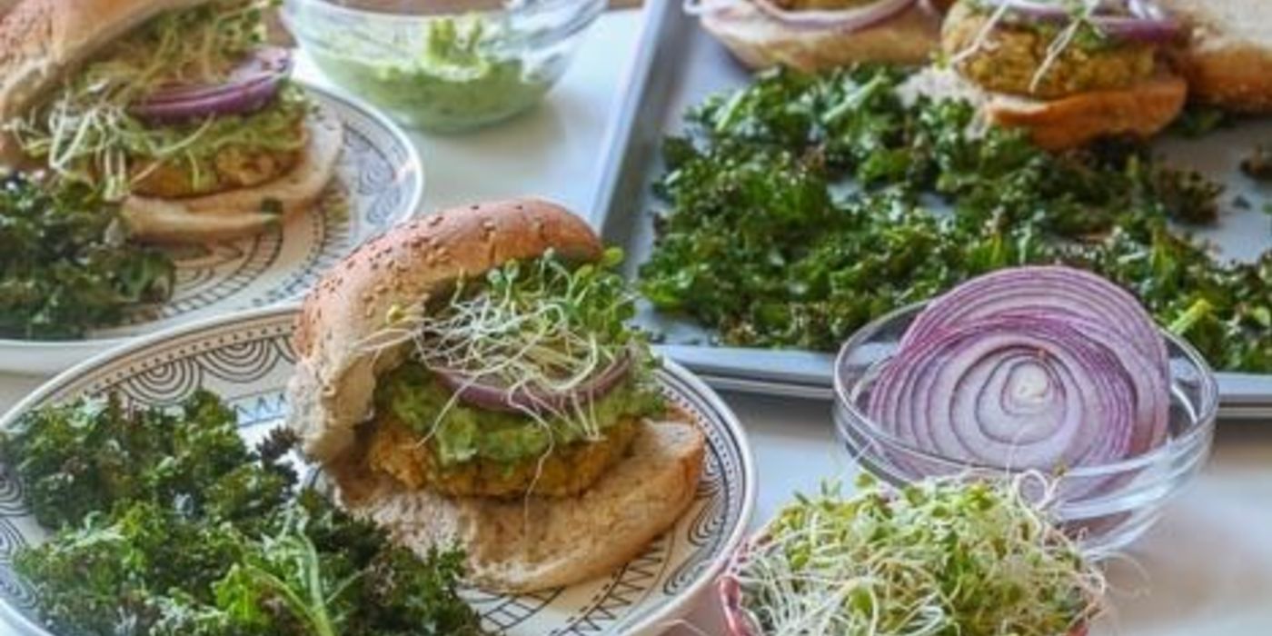 Pizza Burgers with Avocado-Arugula Pesto