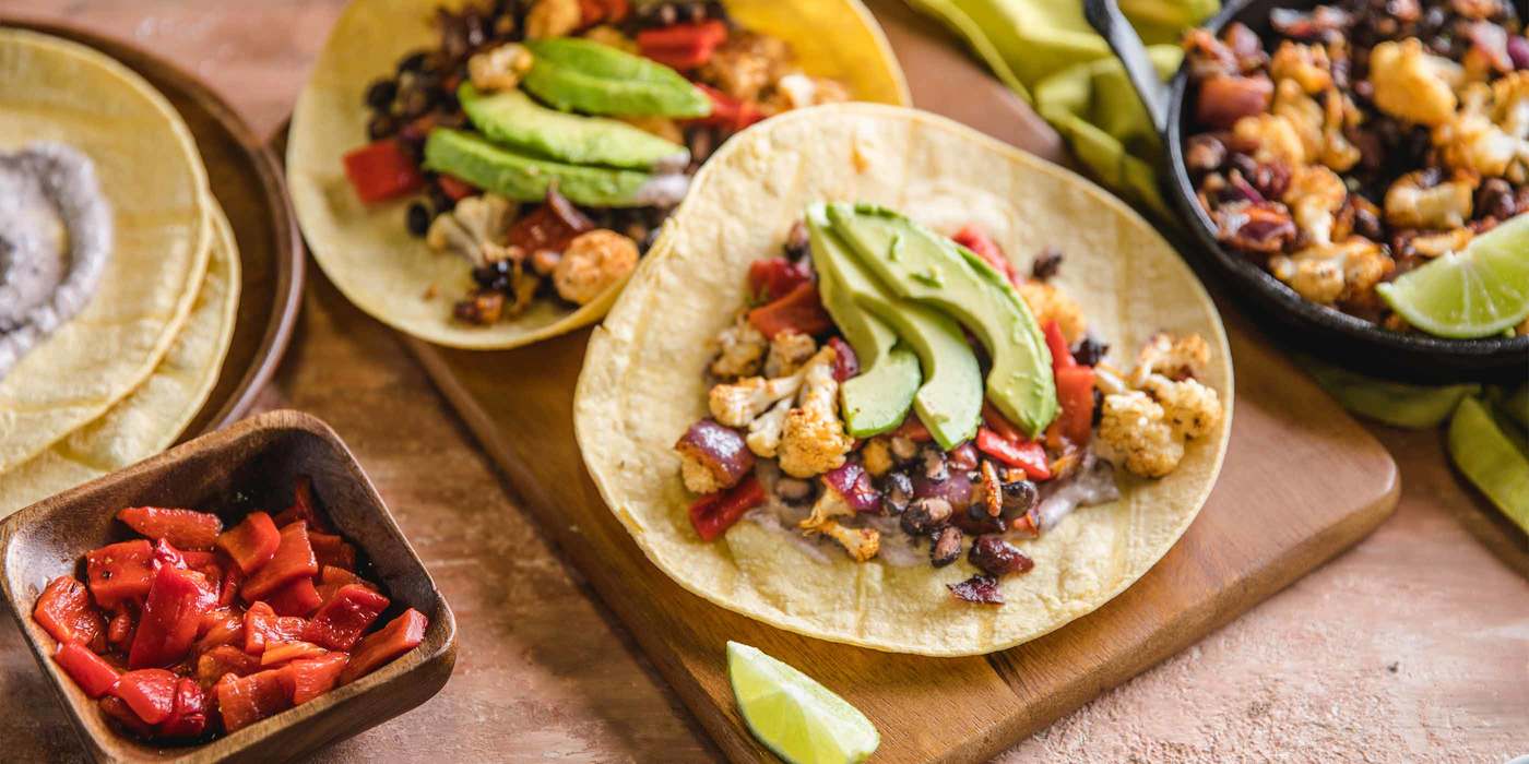 Chipotle Cauliflower Fajitas with Avocado & Black Bean Crema