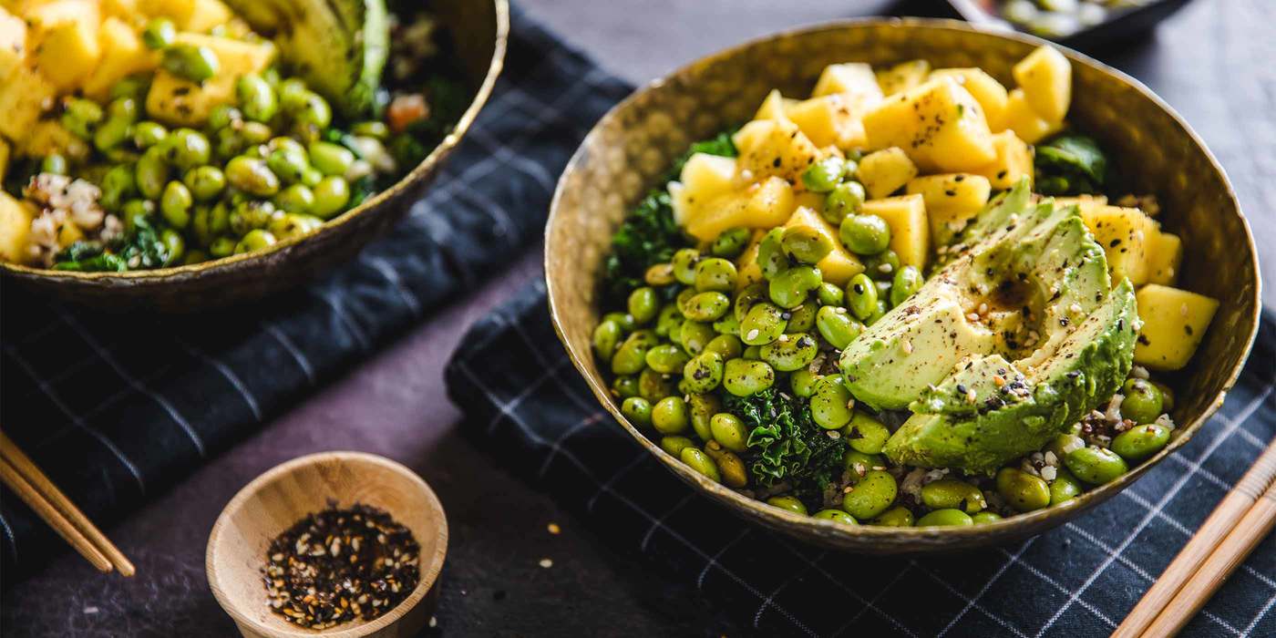 Mango Poke with Brown Rice, Quinoa & Sauteed Greens