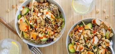 Thai Vegetable Peanut Noodles with Baked Tofu & Cucumber