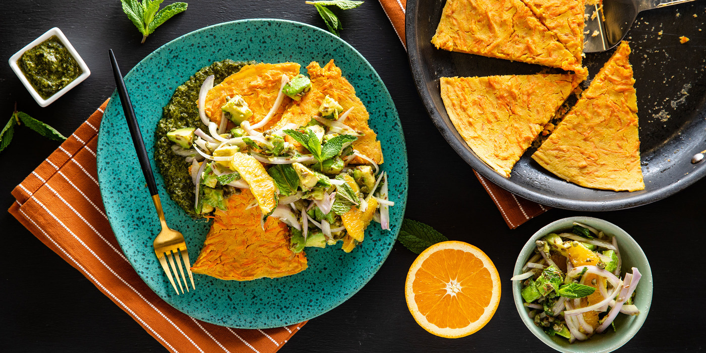 Moroccan Carrot Pancake with Citrus Salad & Cilantro Chutney