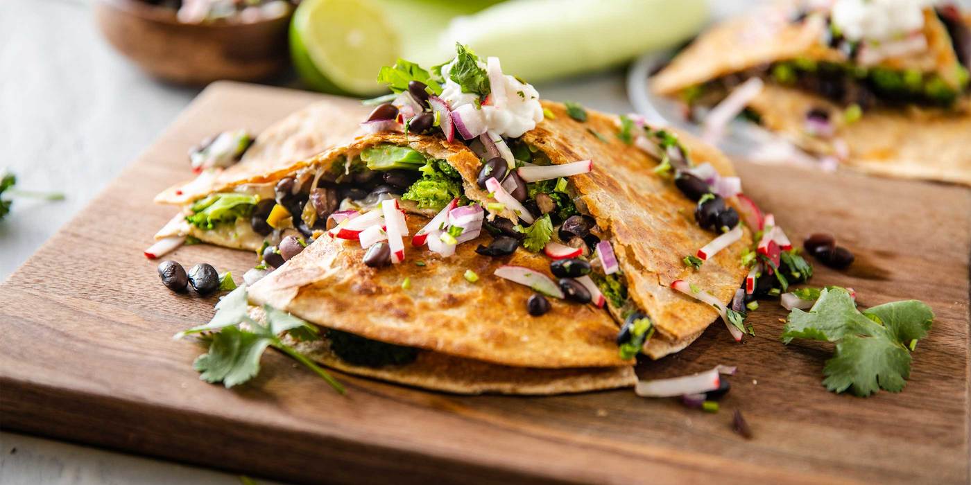 Nacho Broccoli & Black Bean Quesadilla with Radish Pico de Gallo