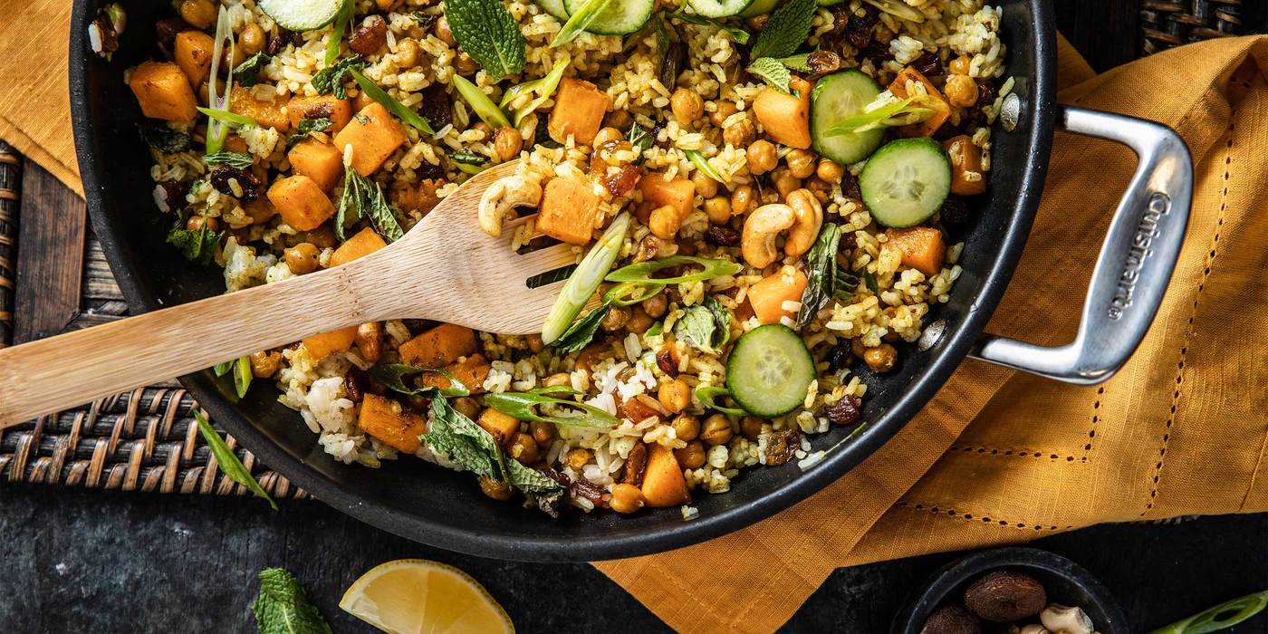 Jeweled Biryani with Curried Chickpeas & Apricots