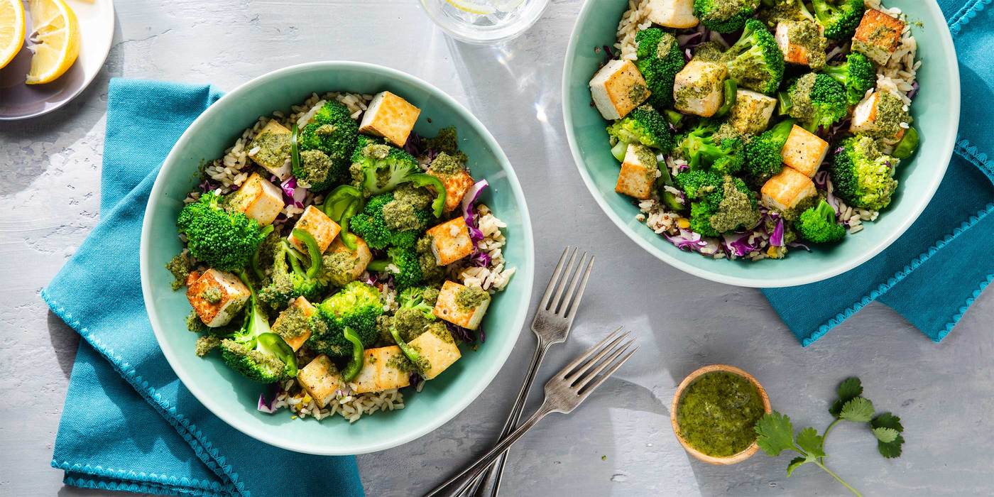 Coconut Tofu Detox Bowl with Broccoli & Cilantro Jalapeno Dressing