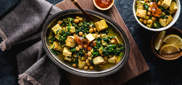 Tofu Saag Paneer with Chickpeas & Mango Chutney