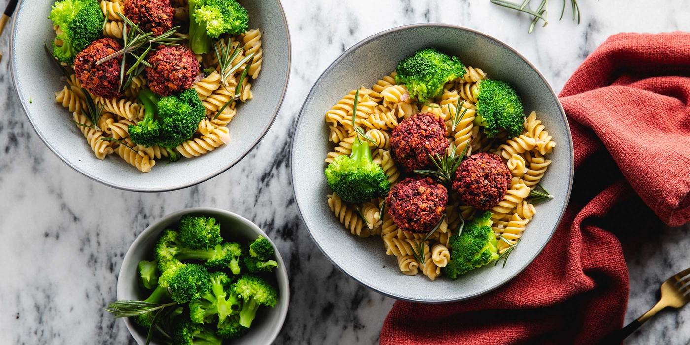 Pasta & Beetballs with Broccoli & Rosemary Lemon Butter