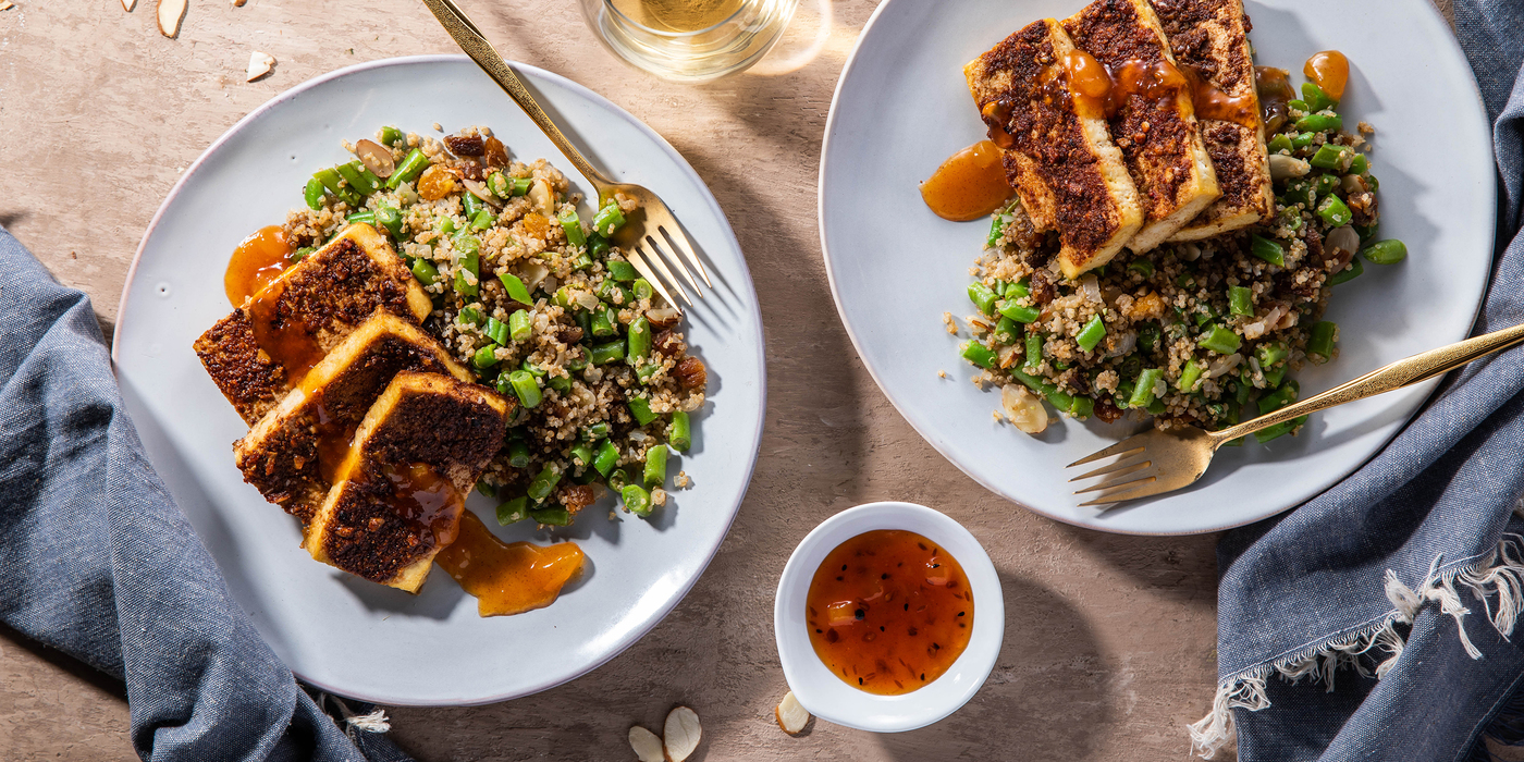 Roasted Tandoori Tofu with Apricot Quinoa Pilaf & Chutney