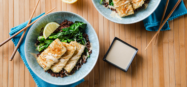 Tofu Katsu with Red Quinoa & Lemon Tahini Sauce