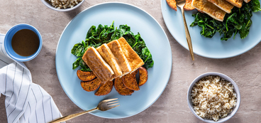 Hoisin Tofu Steaks with Sesame Spinach & Sweet Potato