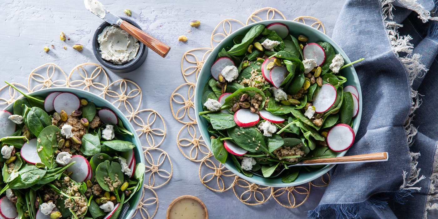 Spring Salads with Pistachios & Scallion Cashew Cheese