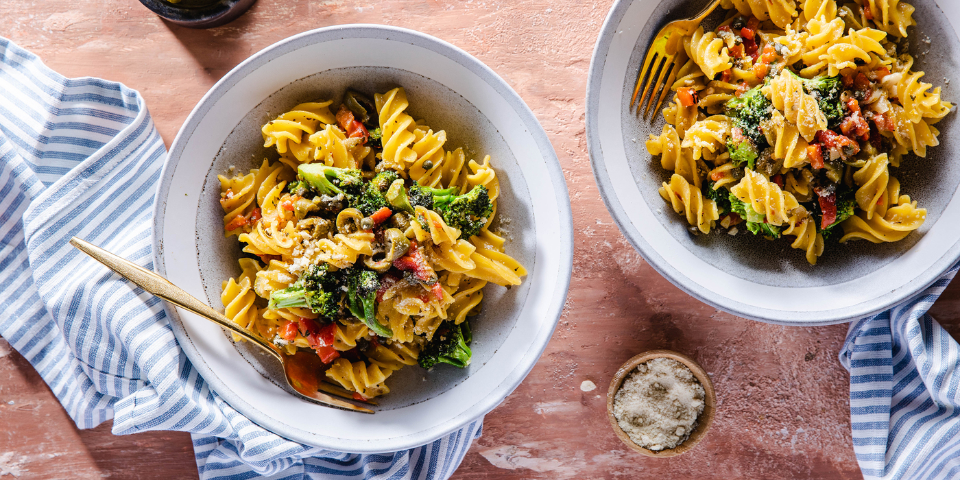 Blond Puttanesca with Broccoli & Lemon Caper Sauce