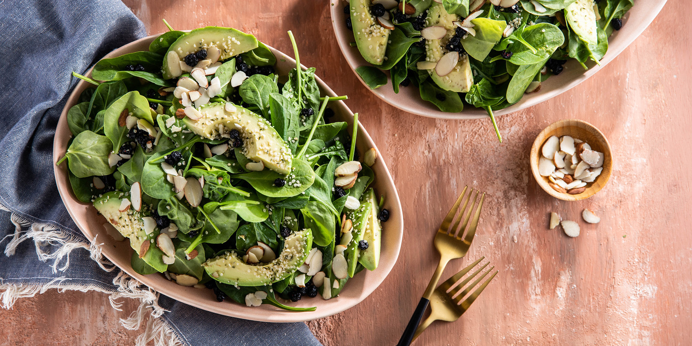 Spinach Salads with Dried Blueberries & Avocado