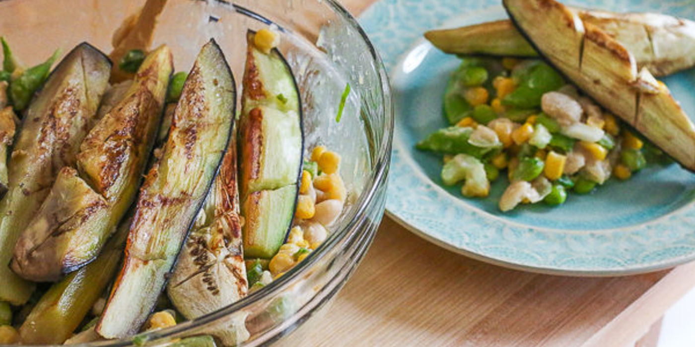 Seared Eggplant with Miso-Succotash Salad