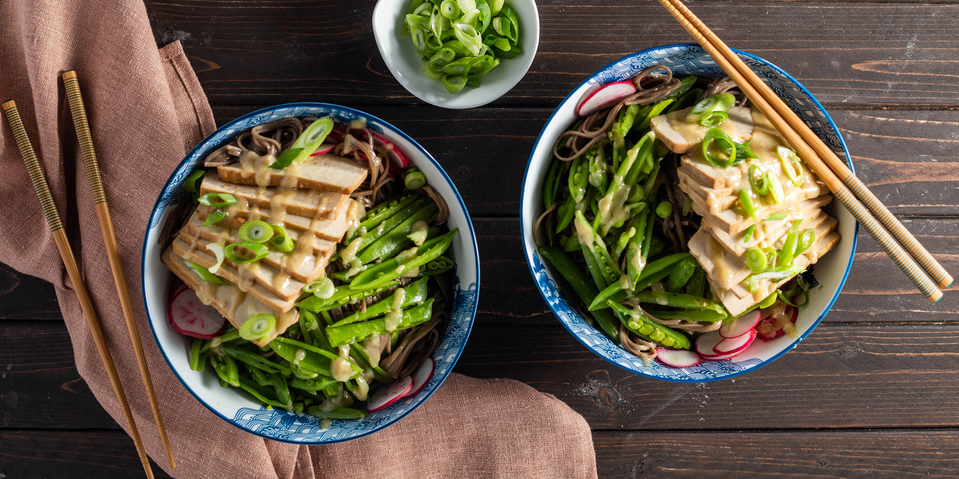 Miso Mustard Soba Noodles with Tofu & Shaved Vegetables