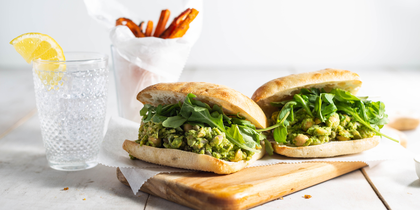 Green Goddess Chickpea Sandwiches with Garlic Roasted Carrot Fries