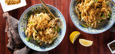 Lemon Miso Pasta with Eggplant & Nori Breadcrumbs