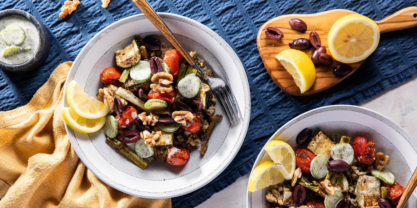 Rustica Grain Bowls with Za’atar Roasted Cherry Tomatoes & Yogurt Cucumbers