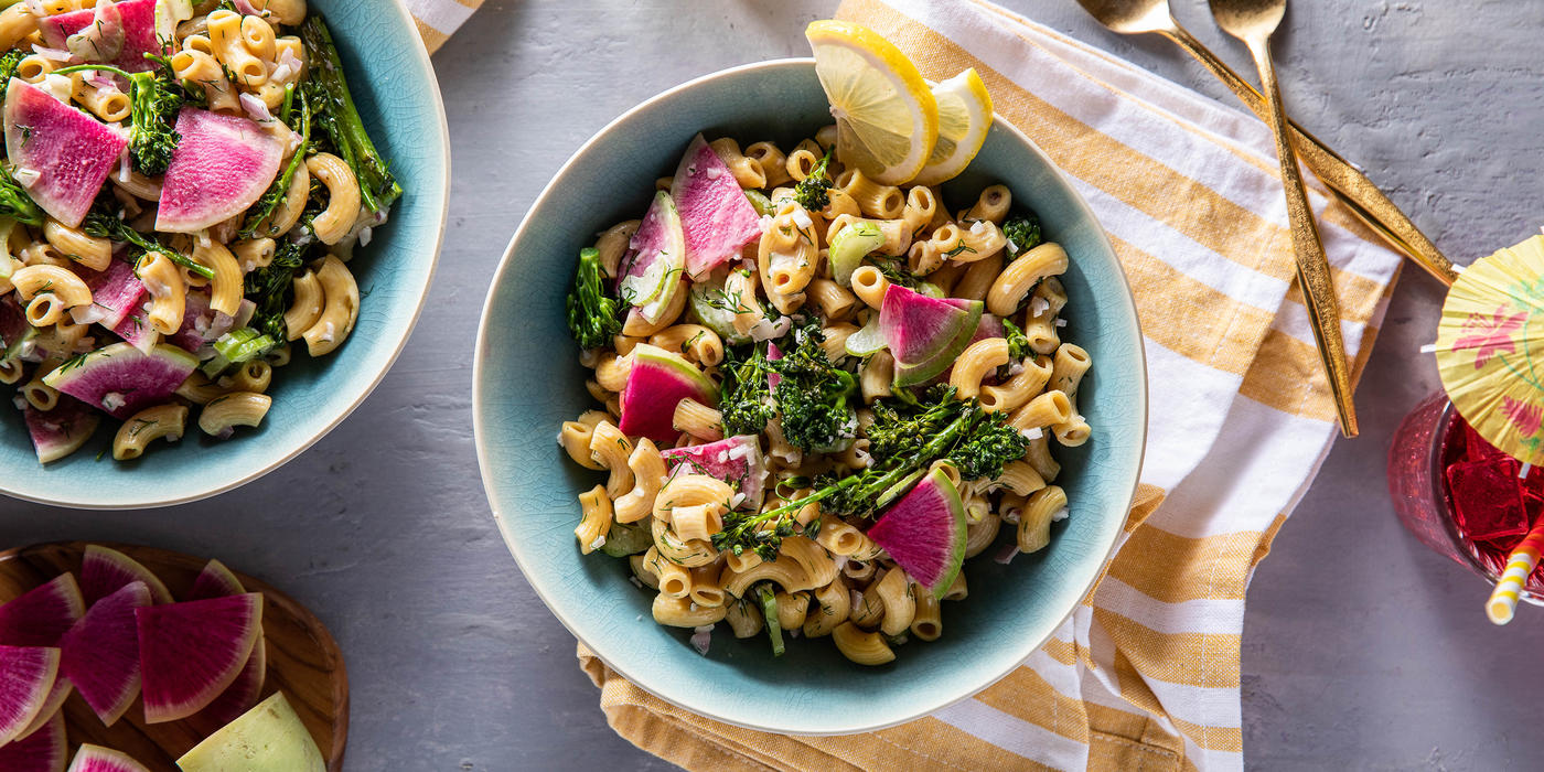 Dilly Macaroni Salad with Broccolini & Watermelon Radishes