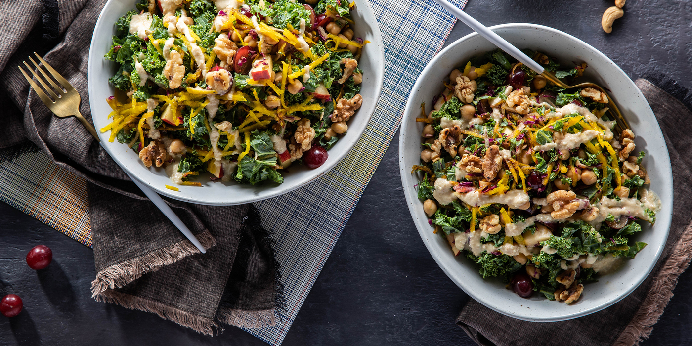 Autumn Crunch Salads with Red Grapes & Cashew Dressing