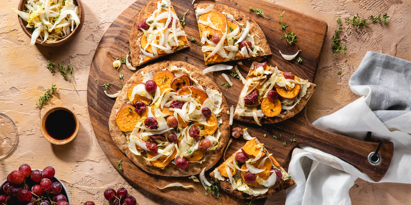 Sweet Potato Flatbreads with Roasted Grapes & Endive