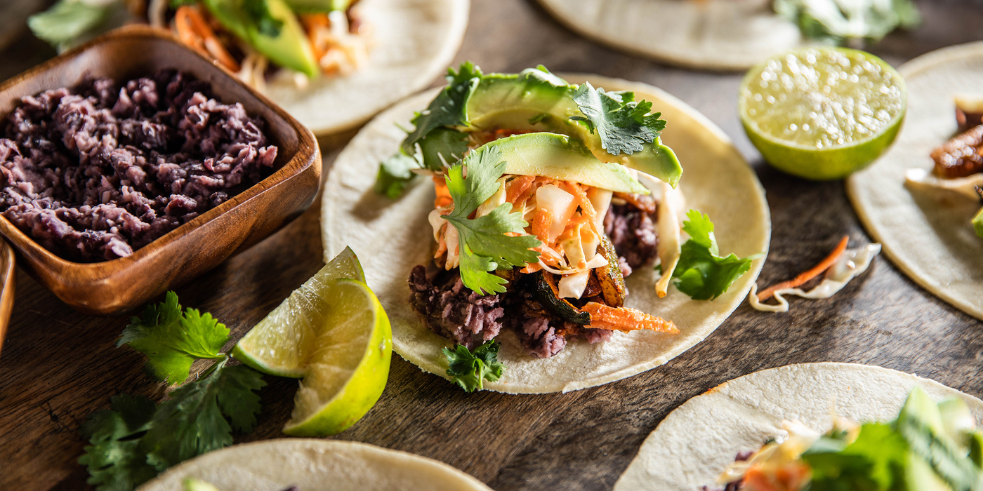 Black Bean Avocado Tacos with Smoky Zucchini & Lime Slaw