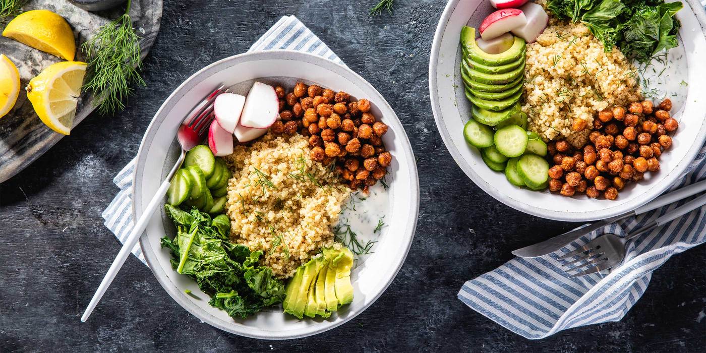 Smoky Chickpea & Kale Bowls with Dill Yogurt & Avocado