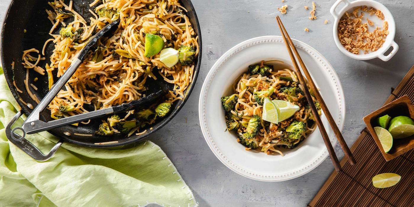 Tamarind Pad Thai with Broccoli & Crispy Onions