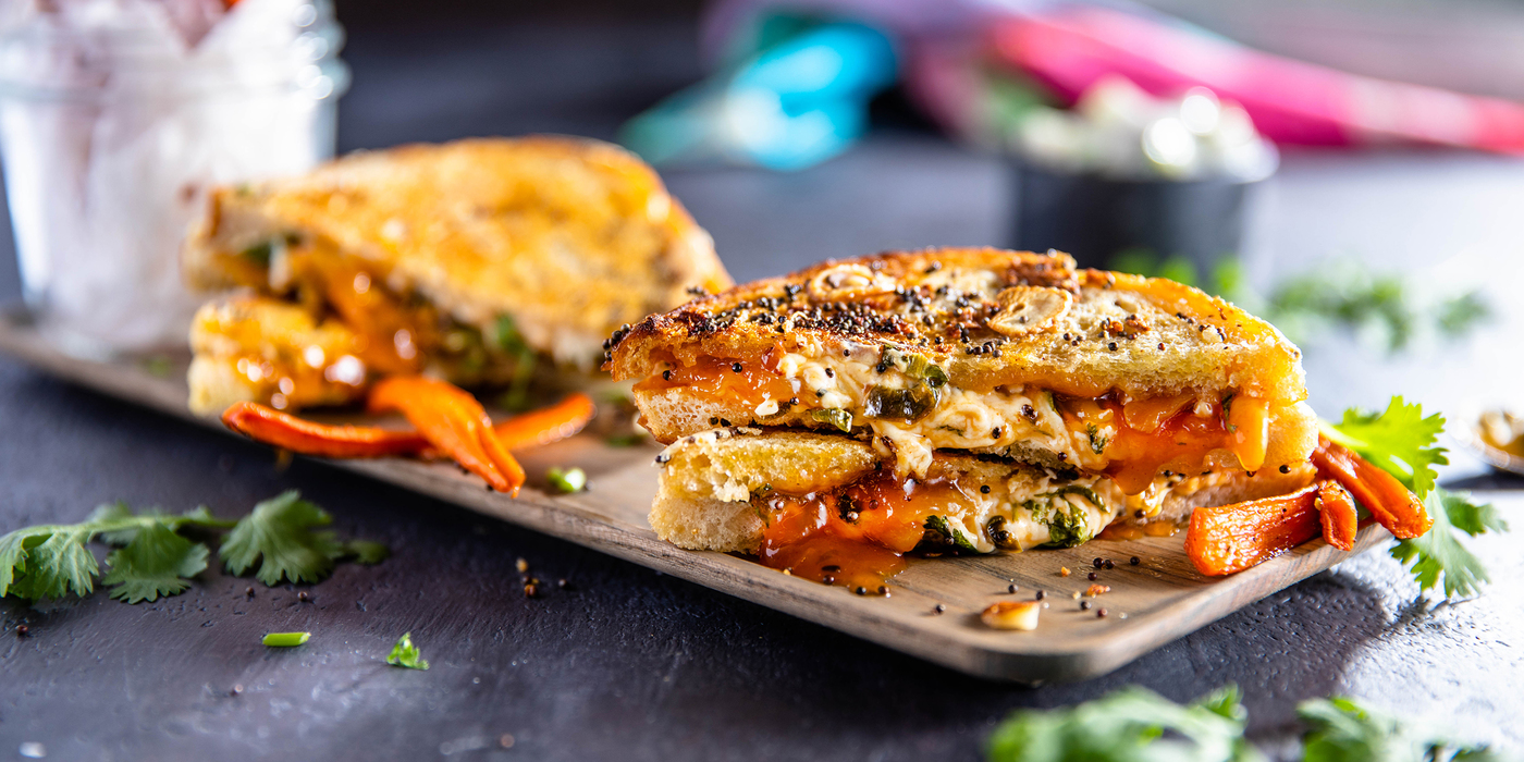 Indian-Style Grilled Cheese with Mango Chutney & Carrot Fries