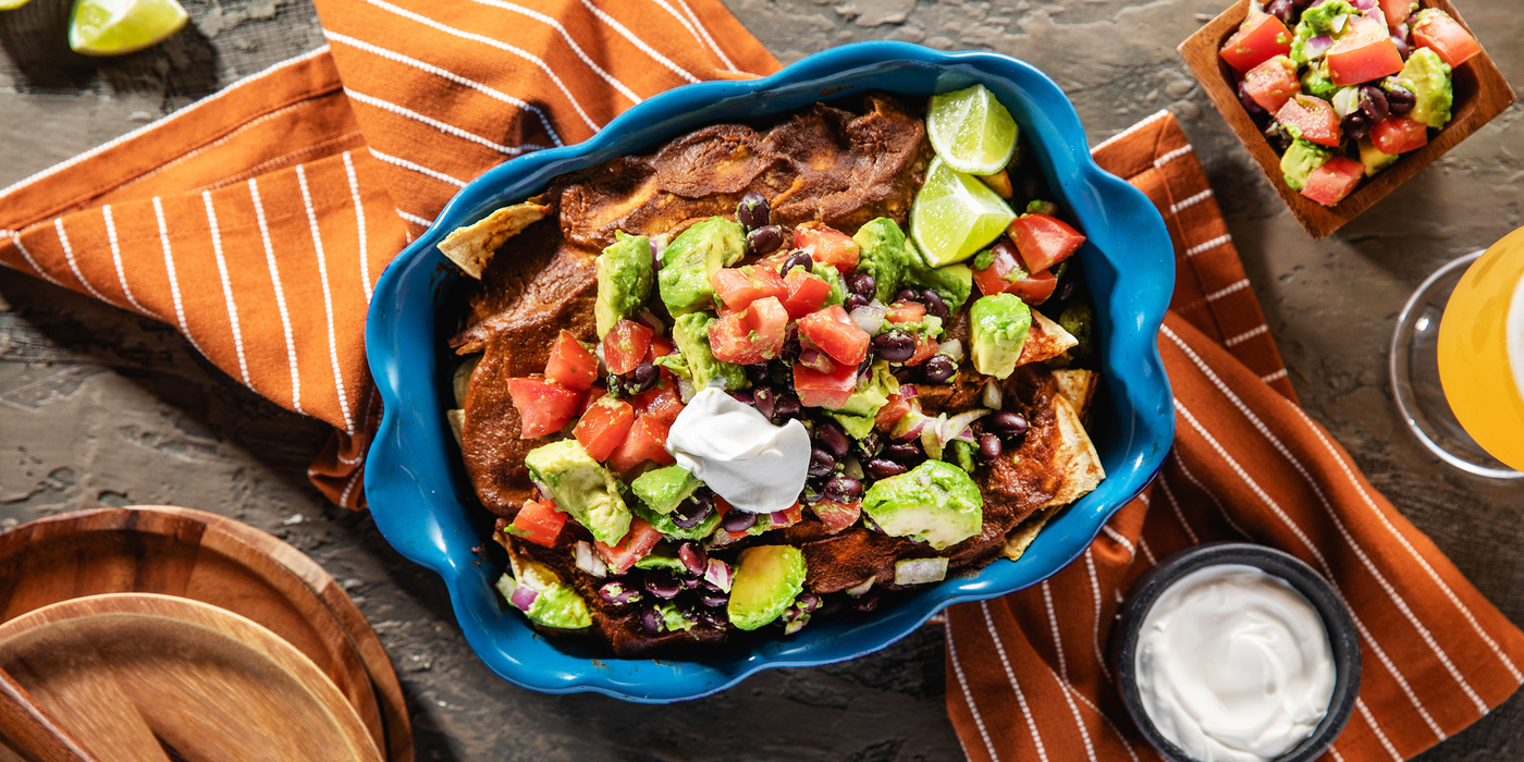 Tofu Mole Enchiladas with Avocado Salsa & Lime Crema