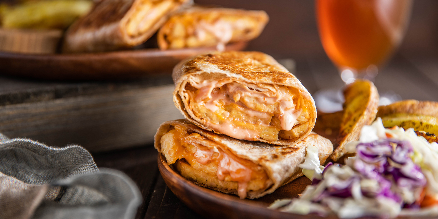 Tempeh Reuben Crunch Wraps with Thousand Island Dressing & Zesty Fries