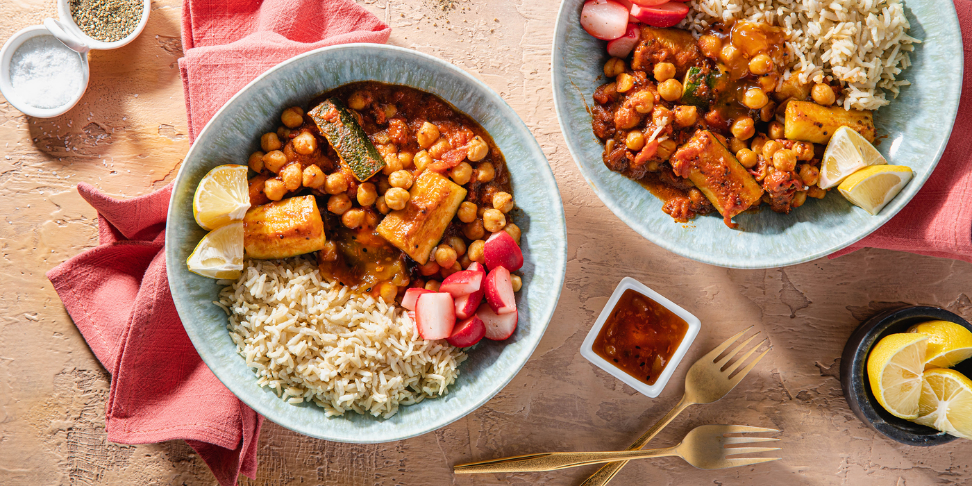 Chickpea Courgette Stew with Mango Chutney & Radishes