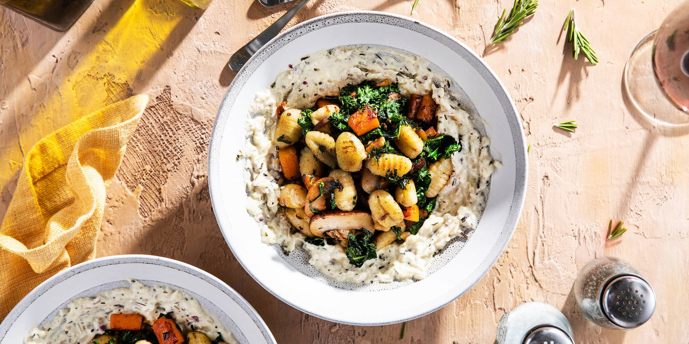 Crispy Gnocchi Alfredo with Butternut Squash & Mushrooms