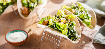 Caesar Salad Tacos with Multigrain Croutons & Nutritional Yeast