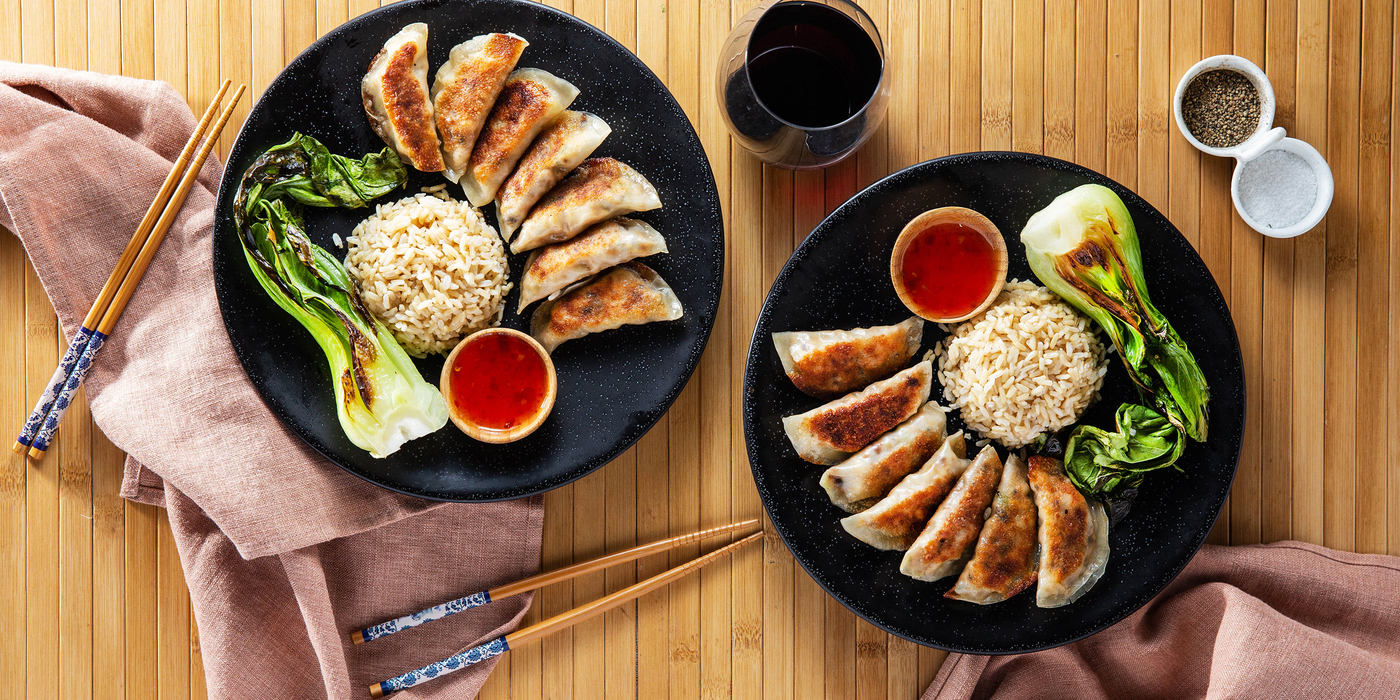 Mapo Tofu Dumplings with Bok Choy & Sweet Chile Sauce