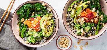Blood Orange Poke Bowls with Quinoa Speckled Rice & Sea Lettuce Dressing