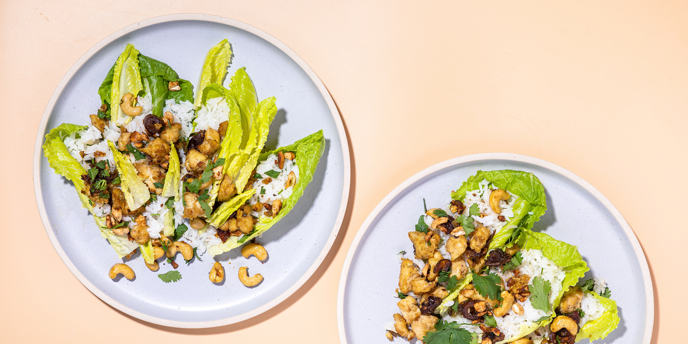 Taiwanese Tofu Lettuce Cups with Dates & Gingered Jasmine Rice