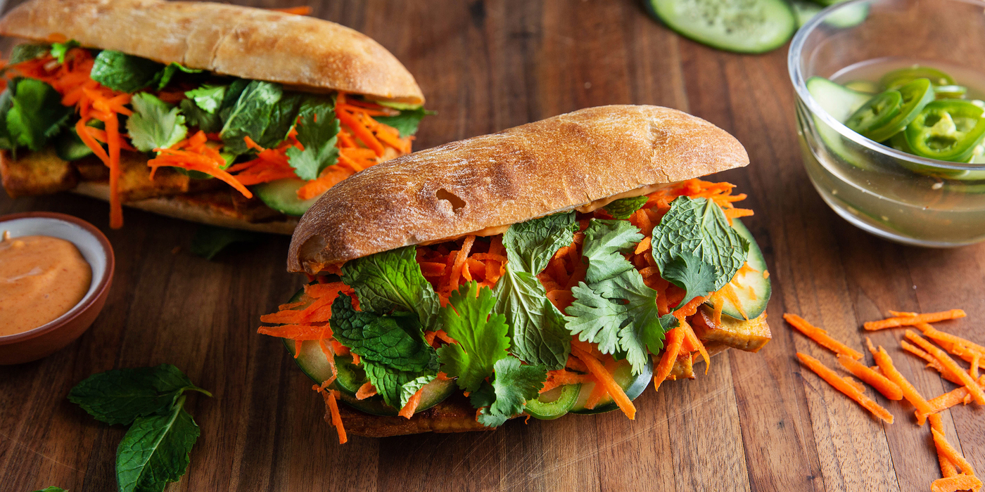 Banh Mi Sandwiches with Teriyaki Tofu & Quick Pickled Vegetables