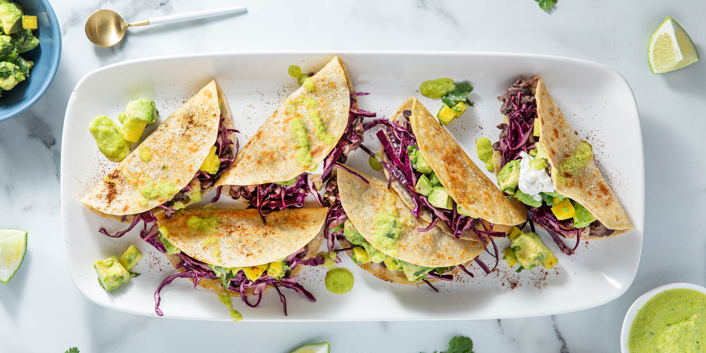 Crispy Black Bean Tacos with Mango Avocado Salsa