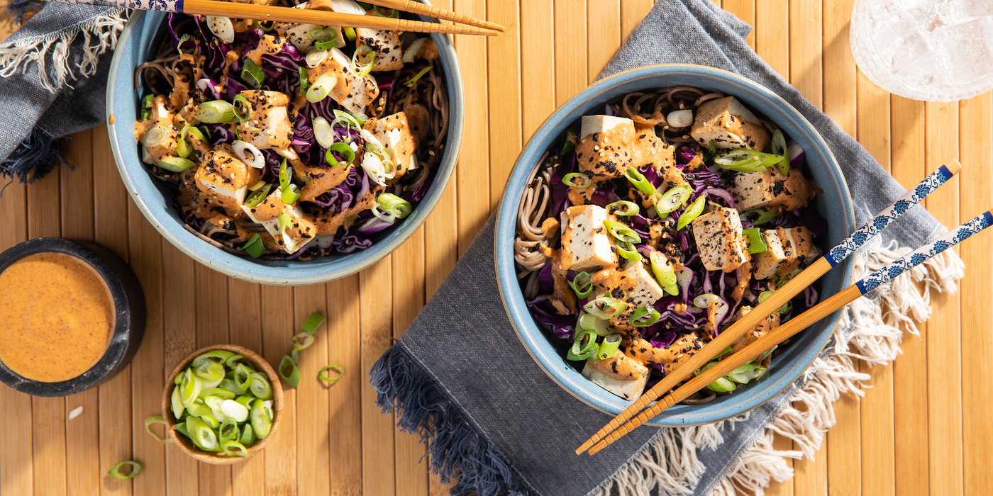 Soba Noodle Bowls with Red Curry Almond Butter Dressing